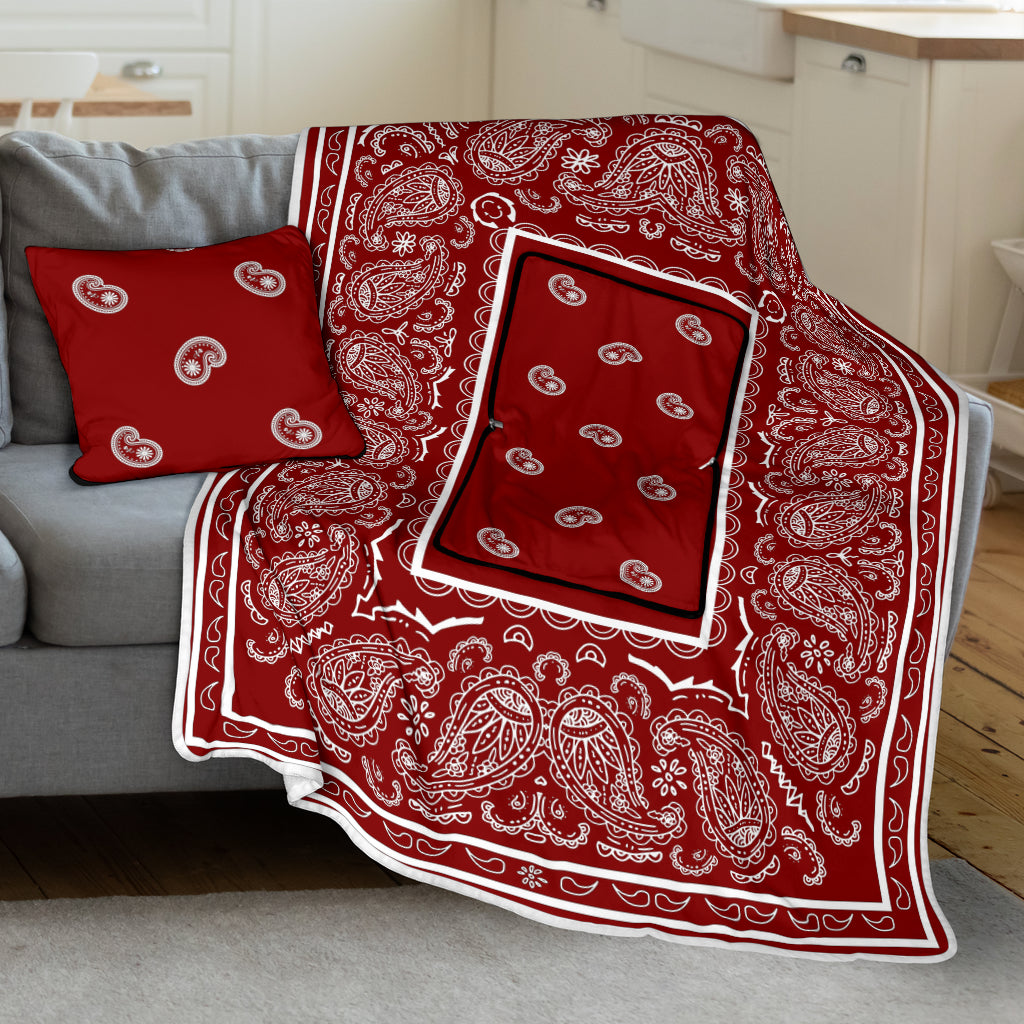 Pillow Blanket - Traditional Maroon and White