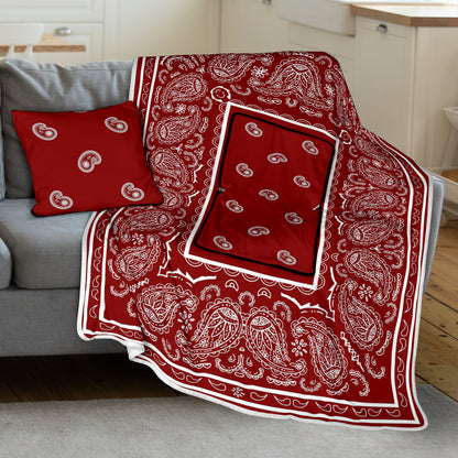 Pillow Blanket - Traditional Maroon and White
