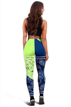 Women's Leggings - Navy and Bright Green