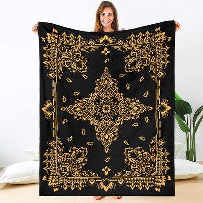 Ultra Plush 3 Peach on Black Bandana Throw Blanket