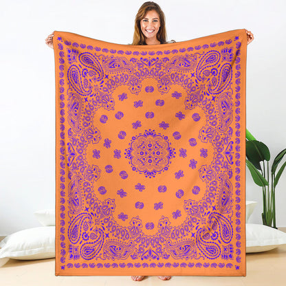 Ultra Plush 2 Violet on Orange Bandana Throw Blanket