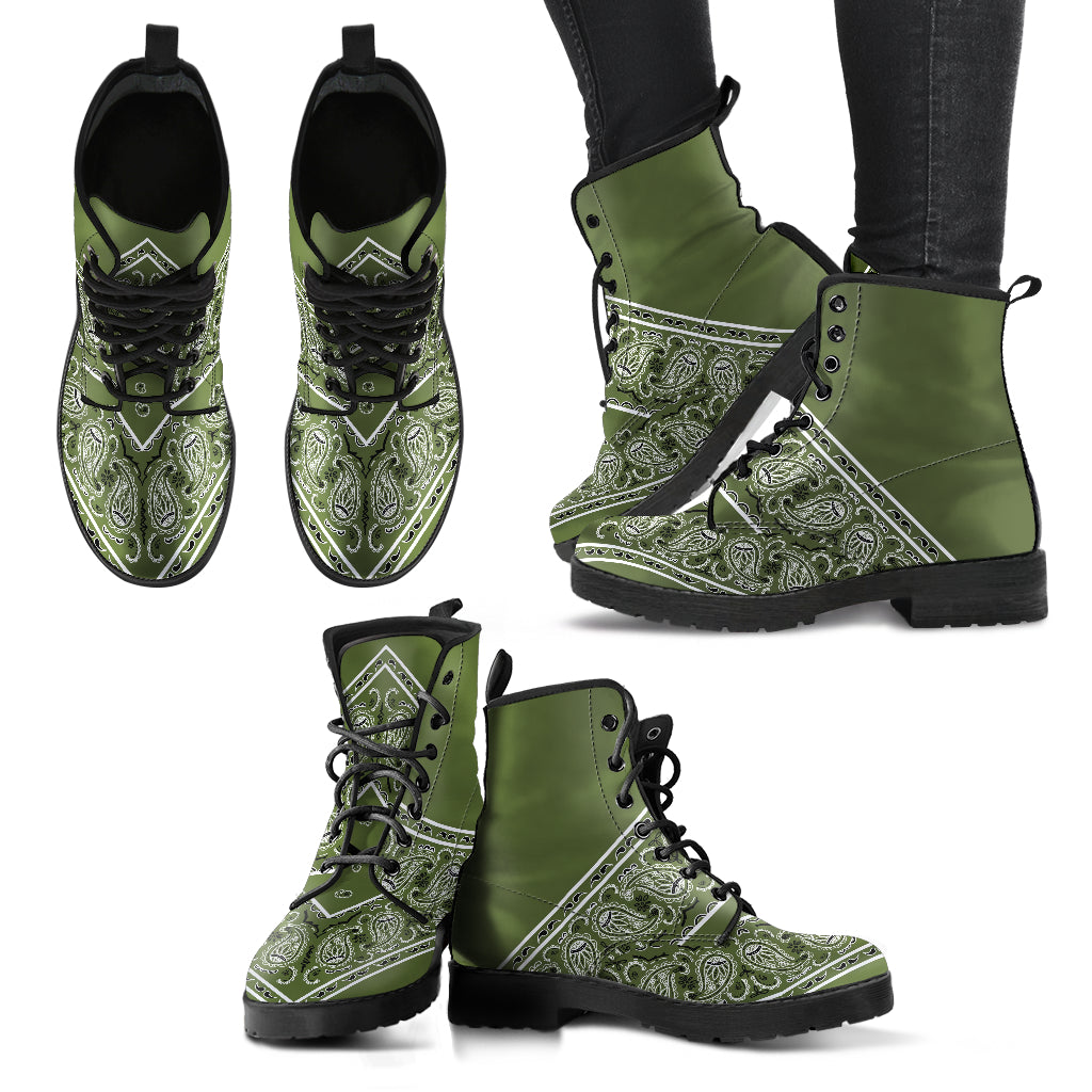 Flying V Leather Bandana Boot - Army Green