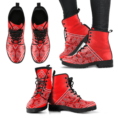 Flying V Bandana Leather Boot - Red