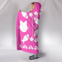 Ultimate Pink Kitties and Fish Hooded Blanket