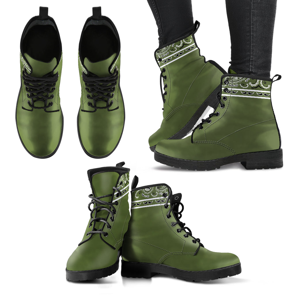 Banded Army Green Leather Bandana Boot