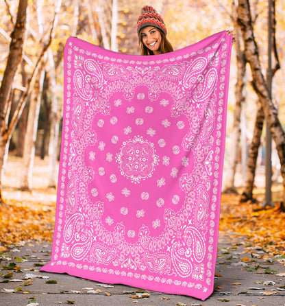 Ultra Plush 2 White on Pink Bandana Throw Blanket