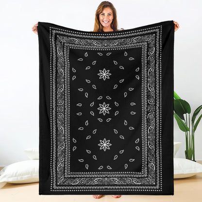 Ultra Plush 4 White on Black Bandana Throw Blanket