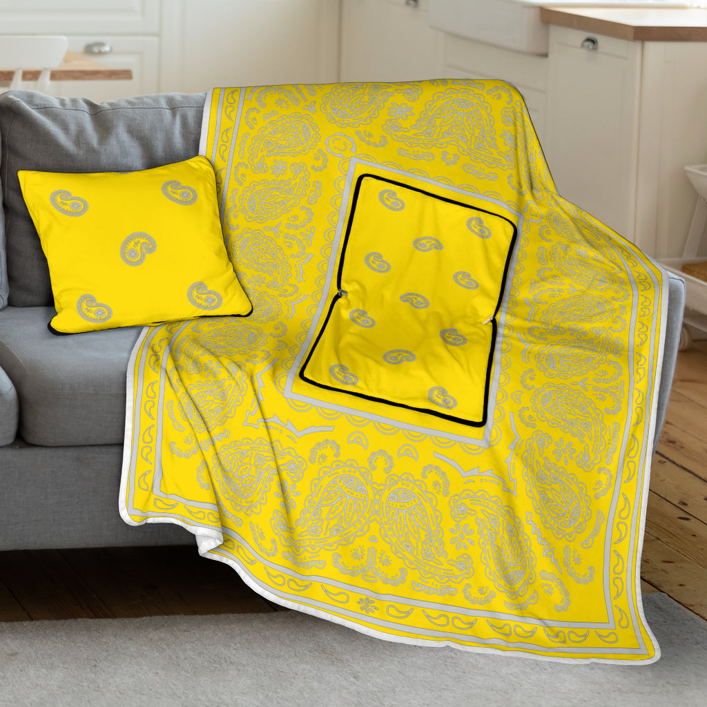 Pillow Blanket - Traditional Yellow and White