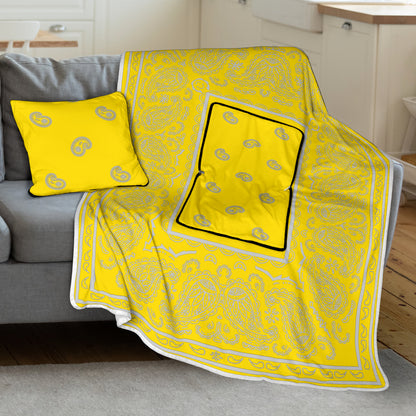 Pillow Blanket - Traditional Yellow and White
