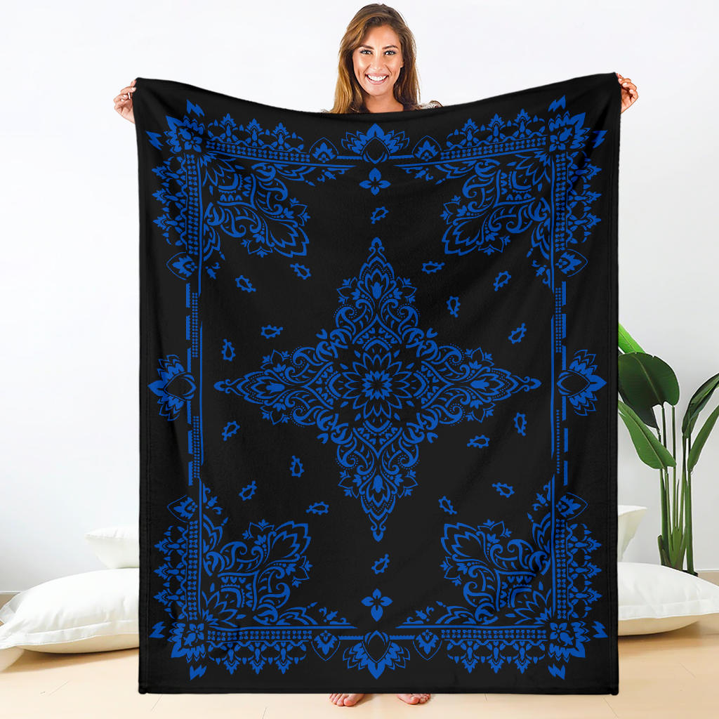Ultra Plush 3 Cobalt on Black Bandana Throw Blanket