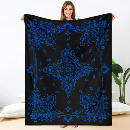 Ultra Plush 3 Cobalt on Black Bandana Throw Blanket