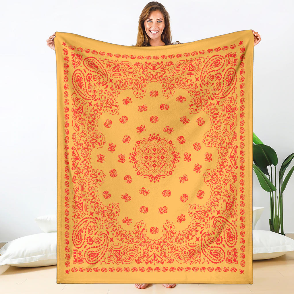 Ultra Plush 4 Red on Peach Bandana Throw Blanket