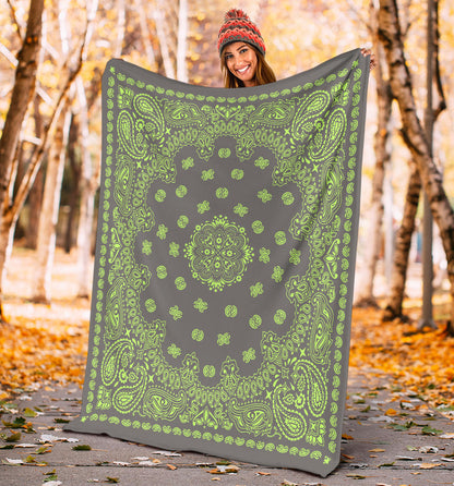 Ultra Plush 2 Lime on Gray Bandana Throw Blanket