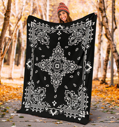 Ultra Plush 3 White on Black Bandana Throw Blanket