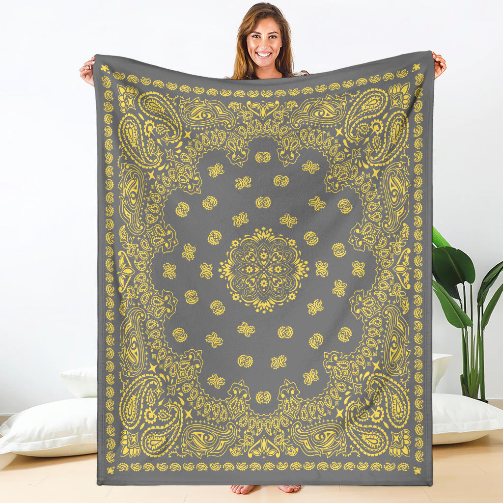 Ultra Plush 2 Yellow on Gray Bandana Throw Blanket