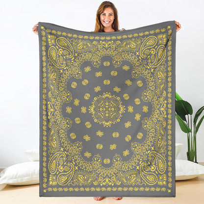Ultra Plush 2 Yellow on Gray Bandana Throw Blanket