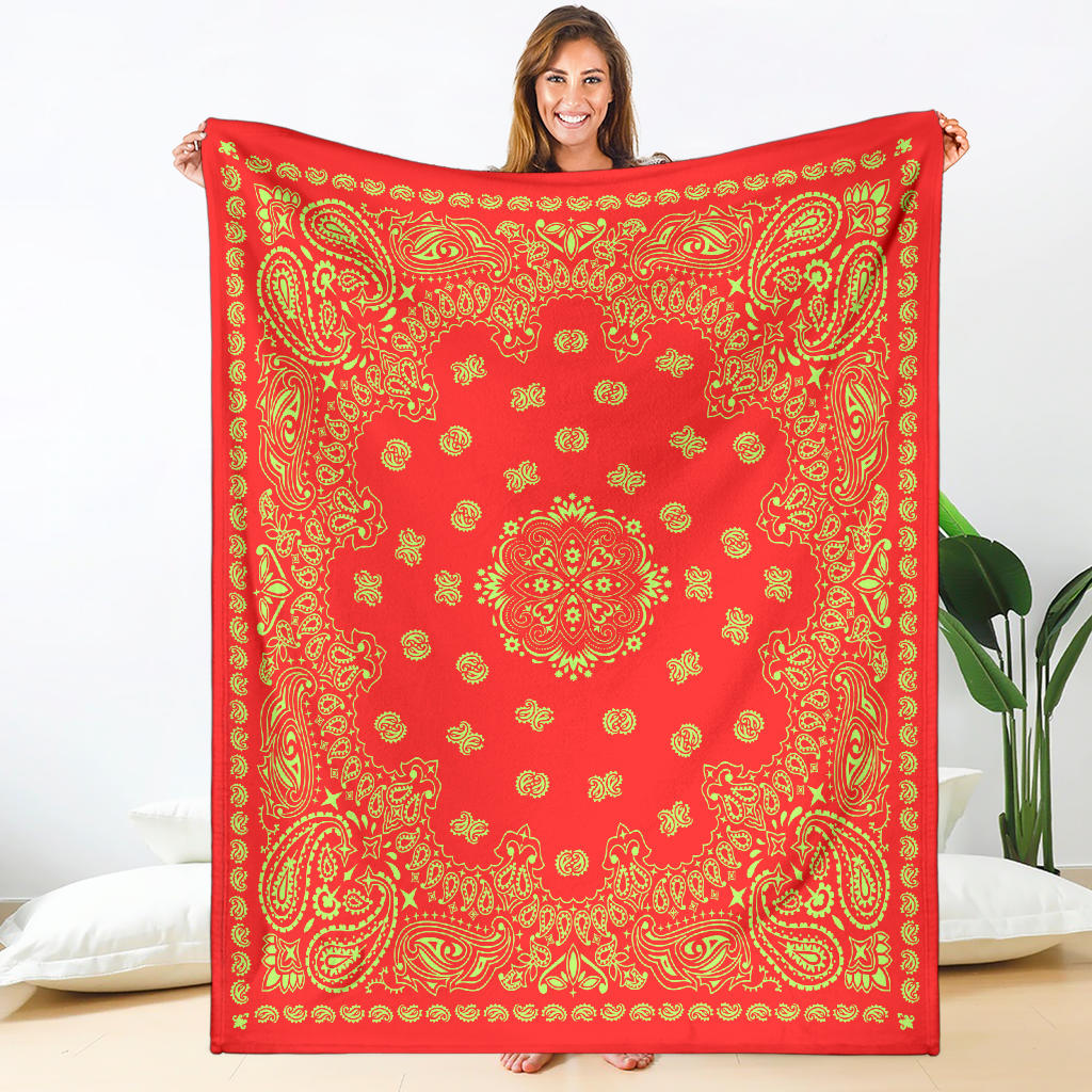 Ultra Plush 2 Lime on Red Bandana Throw Blanket