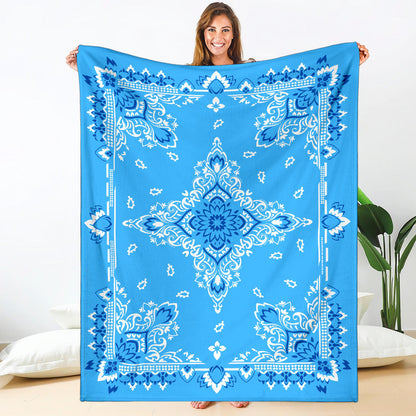 Ultra Plush 3 White and Blue on Lt Blue Bandana Throw Blanket