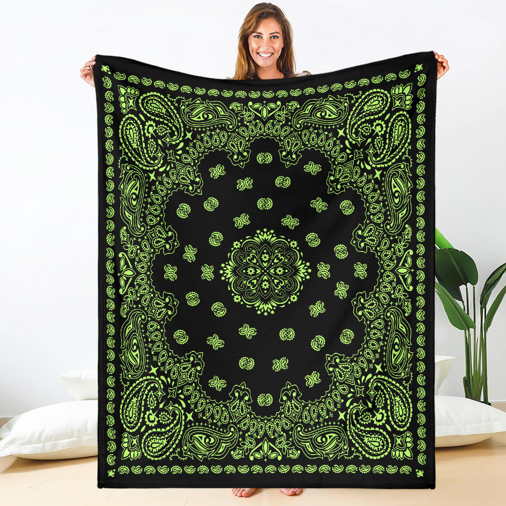 Ultra Plush 2 Lime on Black Bandana Throw Blanket