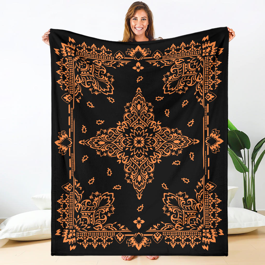 Ultra Plush 3 Orange on Black Bandana Throw Blanket