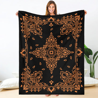 Ultra Plush 3 Orange on Black Bandana Throw Blanket