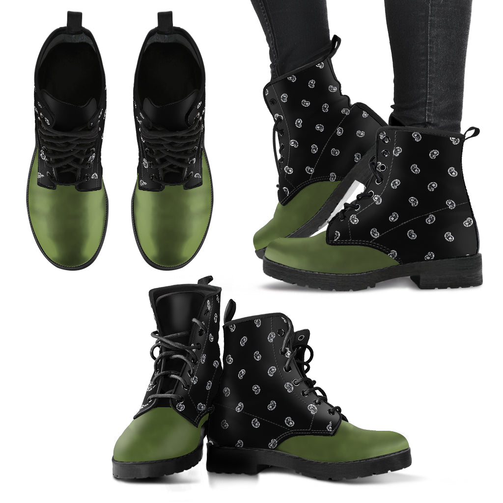 Men's Leather Bandana Boot - Army Green/Black