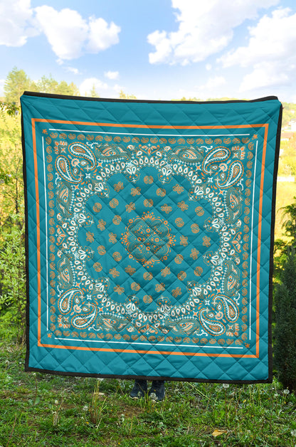 Quilt 2 Orange Bandana on Teal