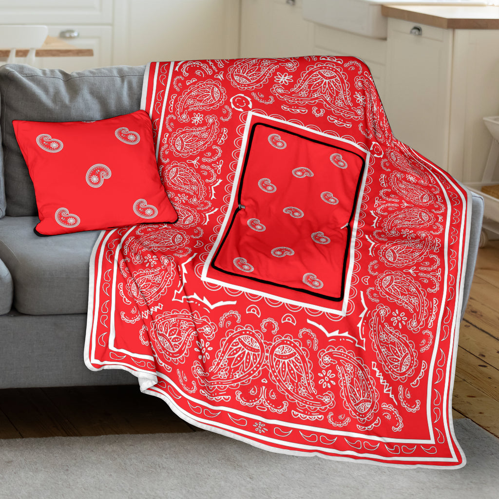 Pillow Blanket - Traditional Red and White