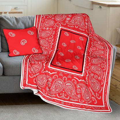 Pillow Blanket - Traditional Red and White