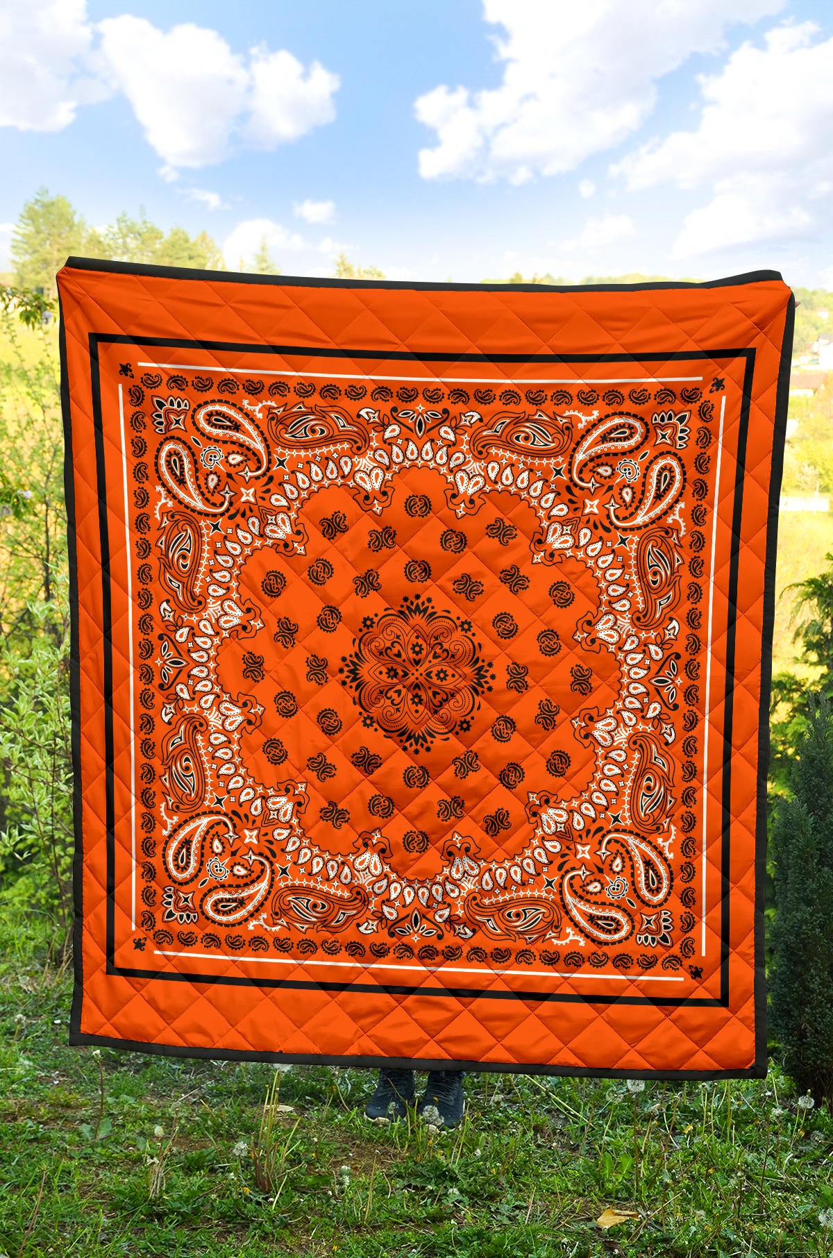 Quilt 2 Black White on Orange Black Sq