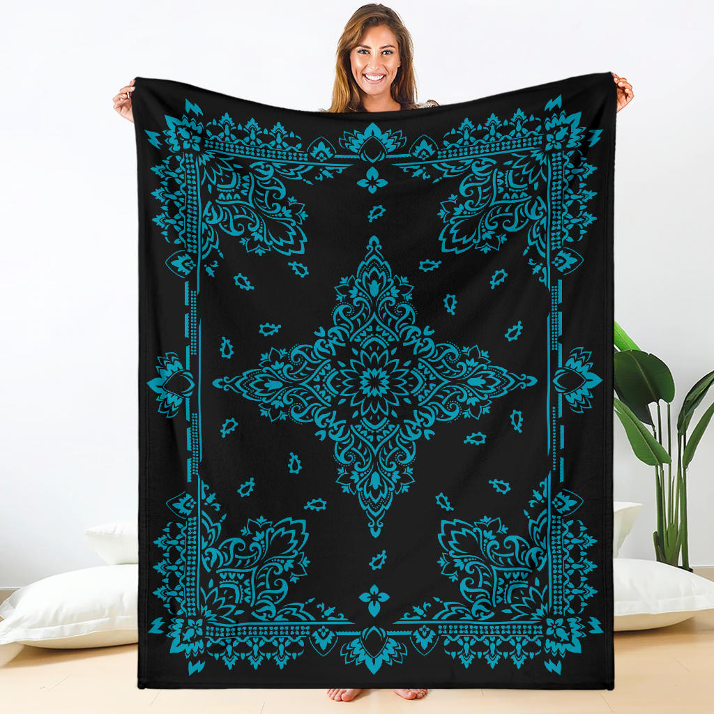 Ultra Plush 3 Teal on Black Bandana Throw Blanket