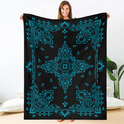 Ultra Plush 3 Teal on Black Bandana Throw Blanket