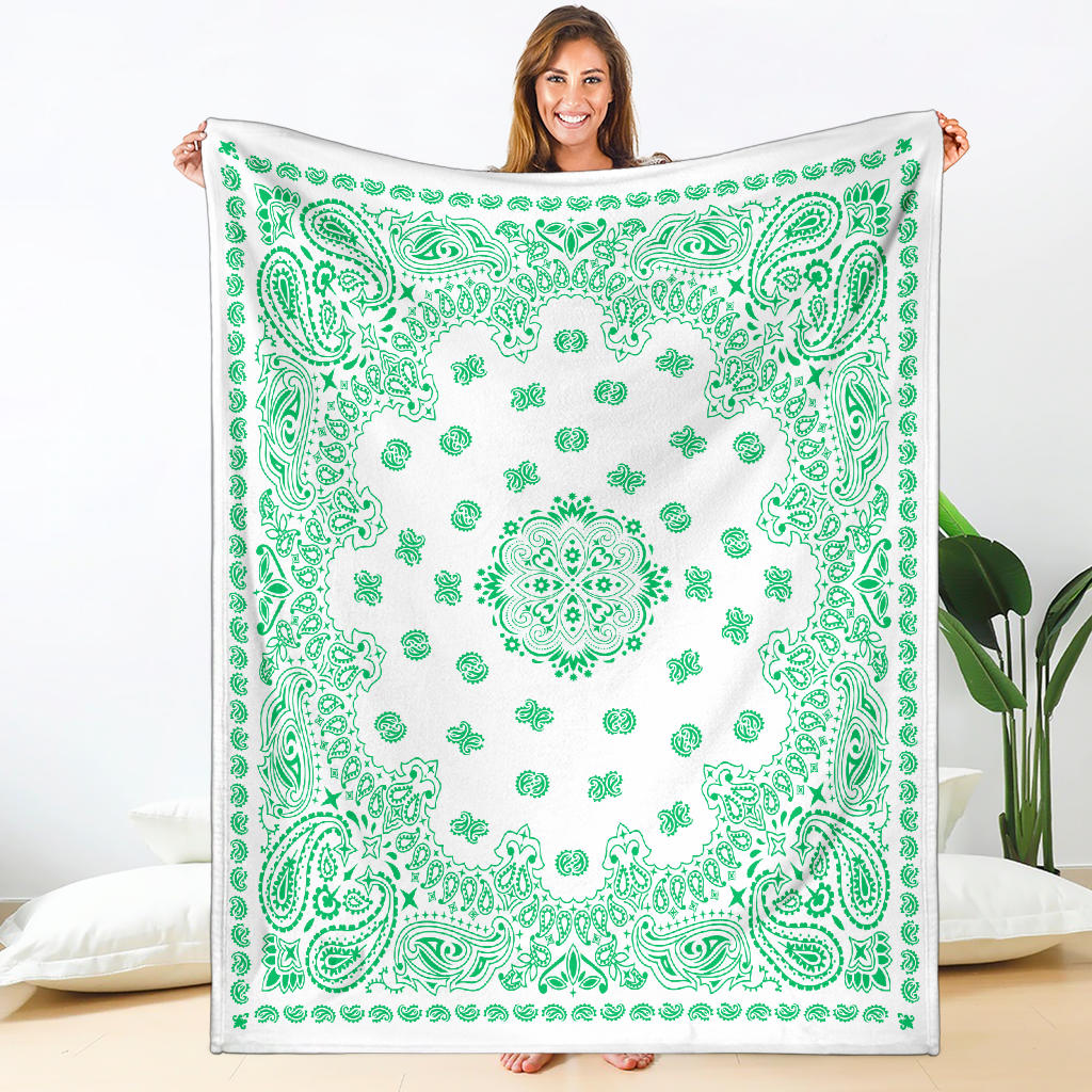 Ultra Plush 2 Green on White Bandana Throw Blanket