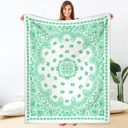 Ultra Plush 2 Green on White Bandana Throw Blanket