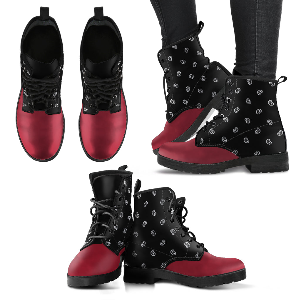 Men's Leather Bandana Boot - Maroon/Black