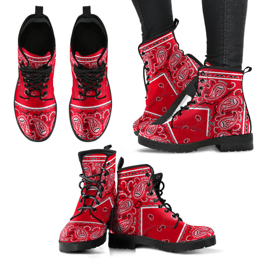 Women's Leather Bandana Boot - Red