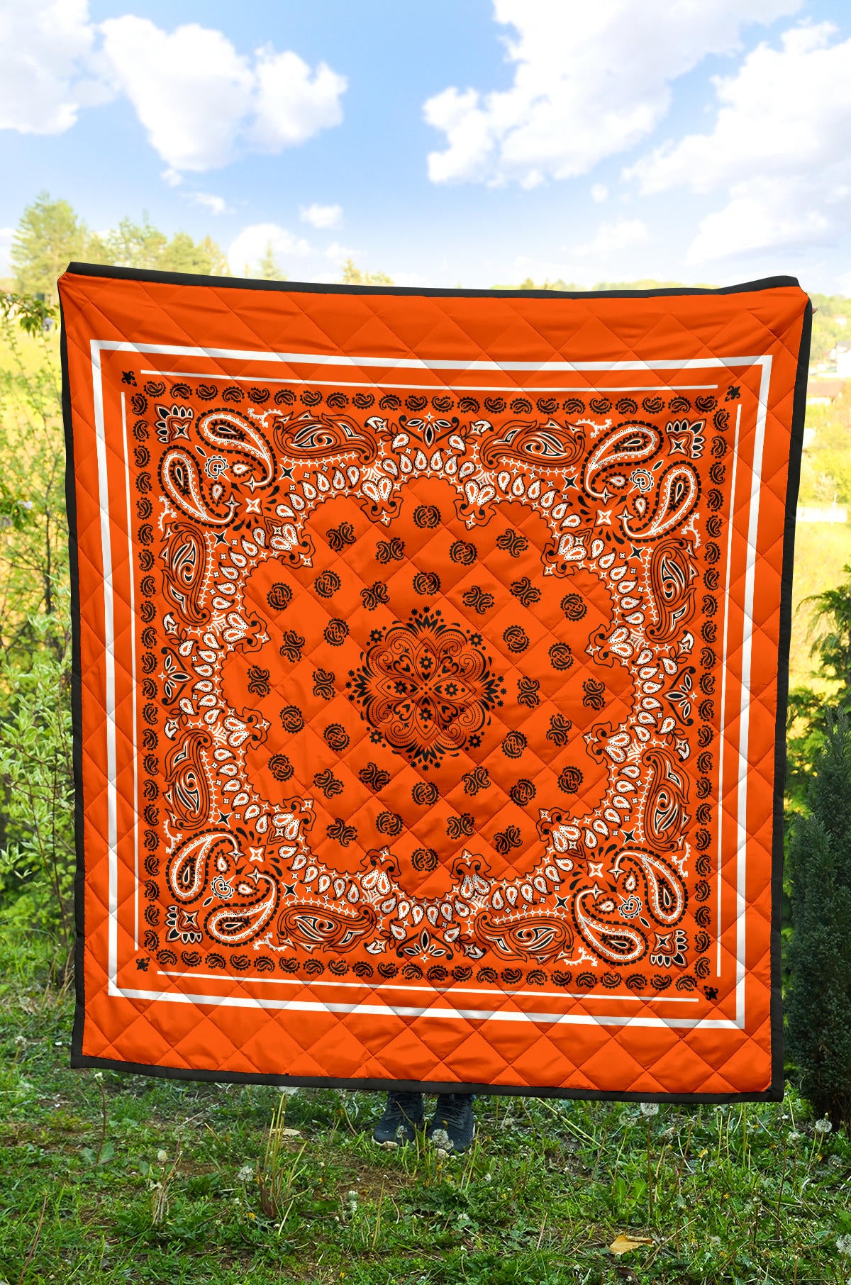 Quilt 2 Black and White on Perfect Orange, White Sq.