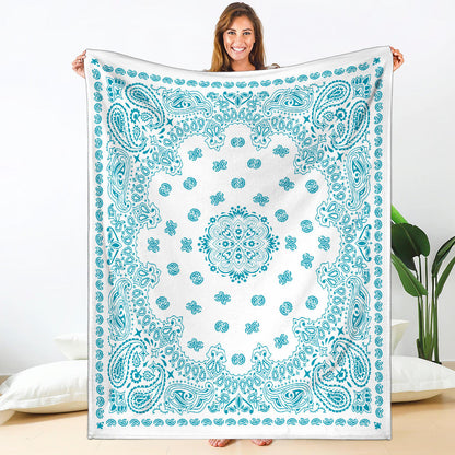 Ultra Plush 2 Teal on White Bandana Throw Blanket