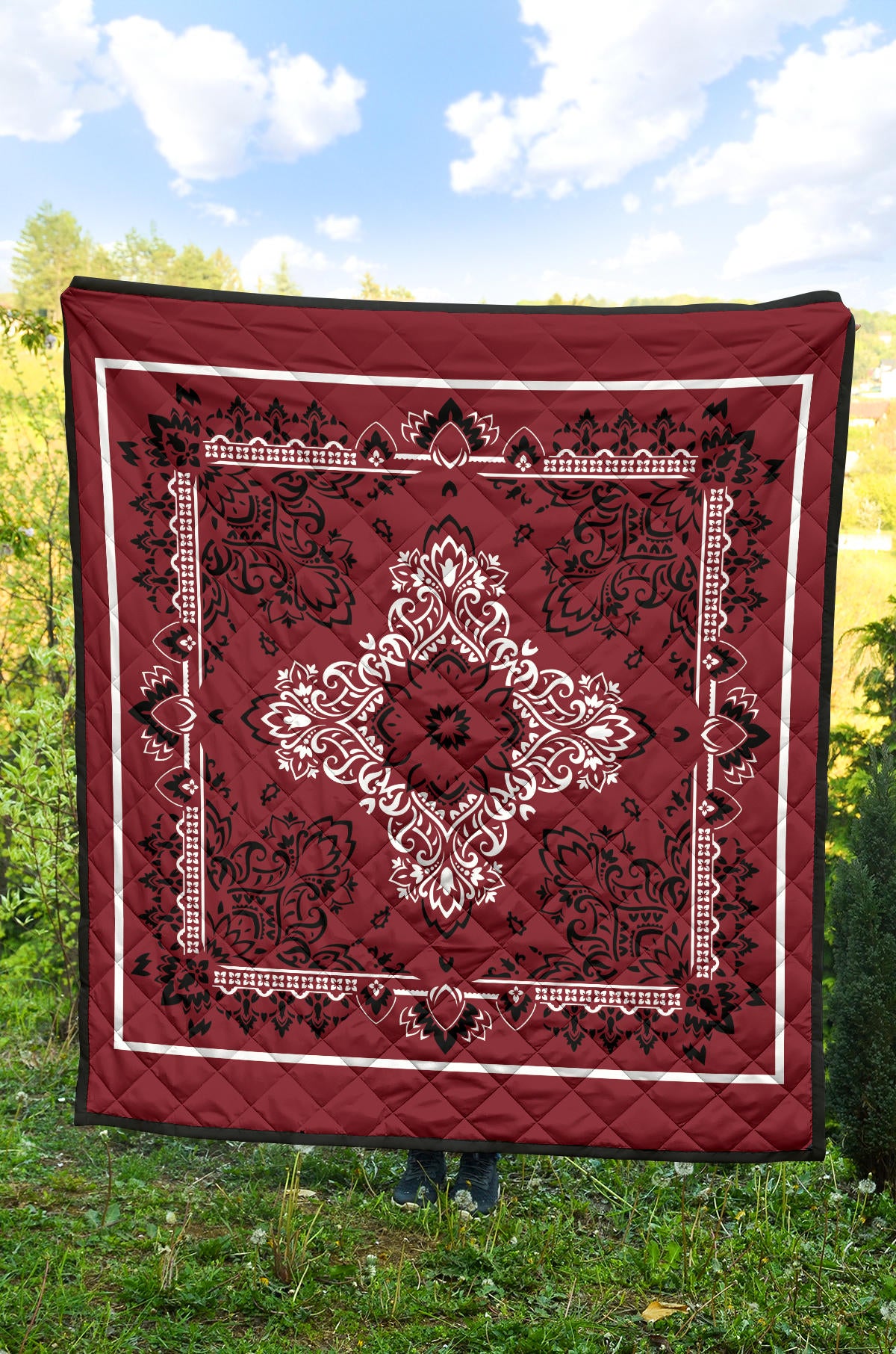 Quilt 3 - White Black on Maroon Bandana Quilt