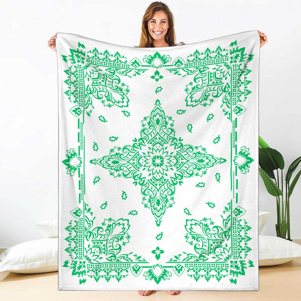 Ultra Plush 3 Green on White Bandana Throw Blanket