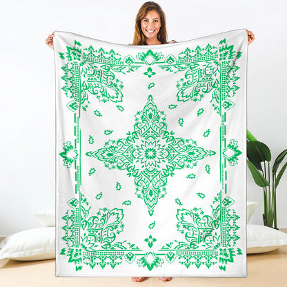Ultra Plush 3 Green on White Bandana Throw Blanket