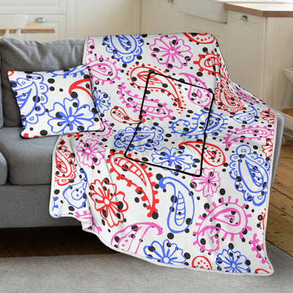 Pillow Blanket - Colorful Paisley and Dots