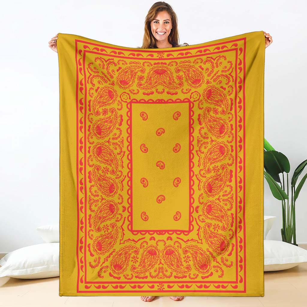 Ultra Plush Throw Red on Gold Bandana Throw Blanket