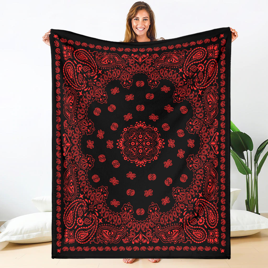 Ultra Plush 2 Red on Black Bandana Throw Blanket