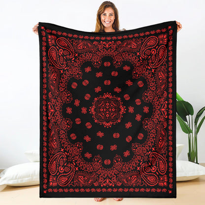 Ultra Plush 2 Red on Black Bandana Throw Blanket