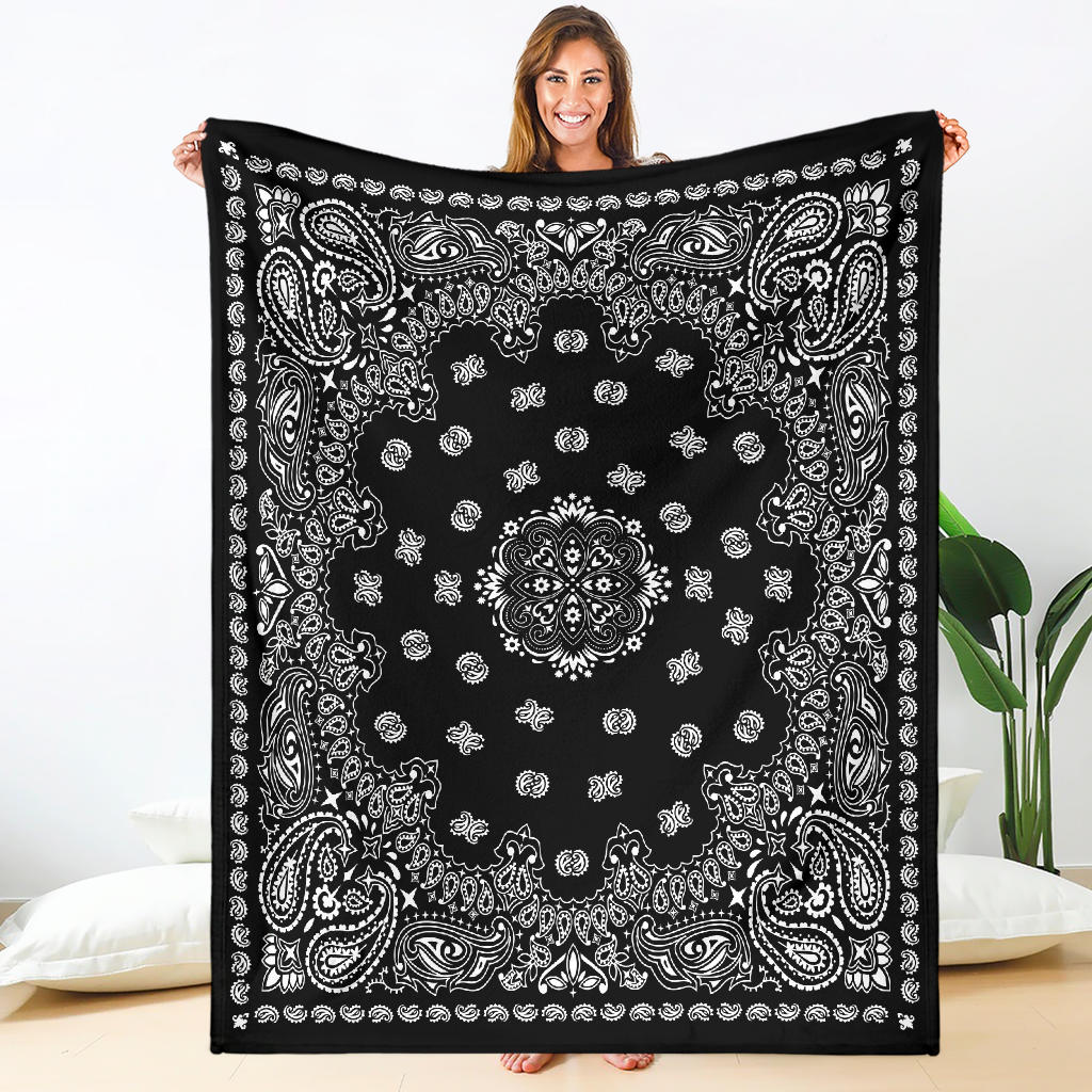 Ultra Plush 2 White on Black Bandana Throw Blanket