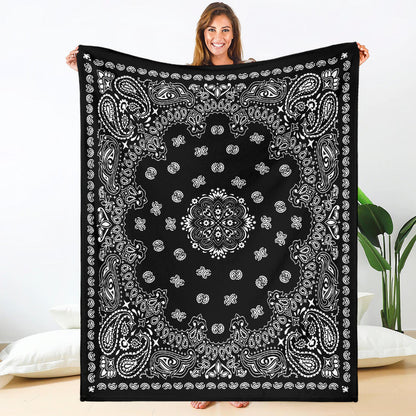 Ultra Plush 2 White on Black Bandana Throw Blanket