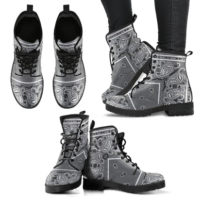 Women's Leather Bandana Boot - Gray