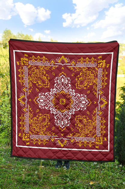 Quilt 3 White Gold on Maroon Bandana Quilt
