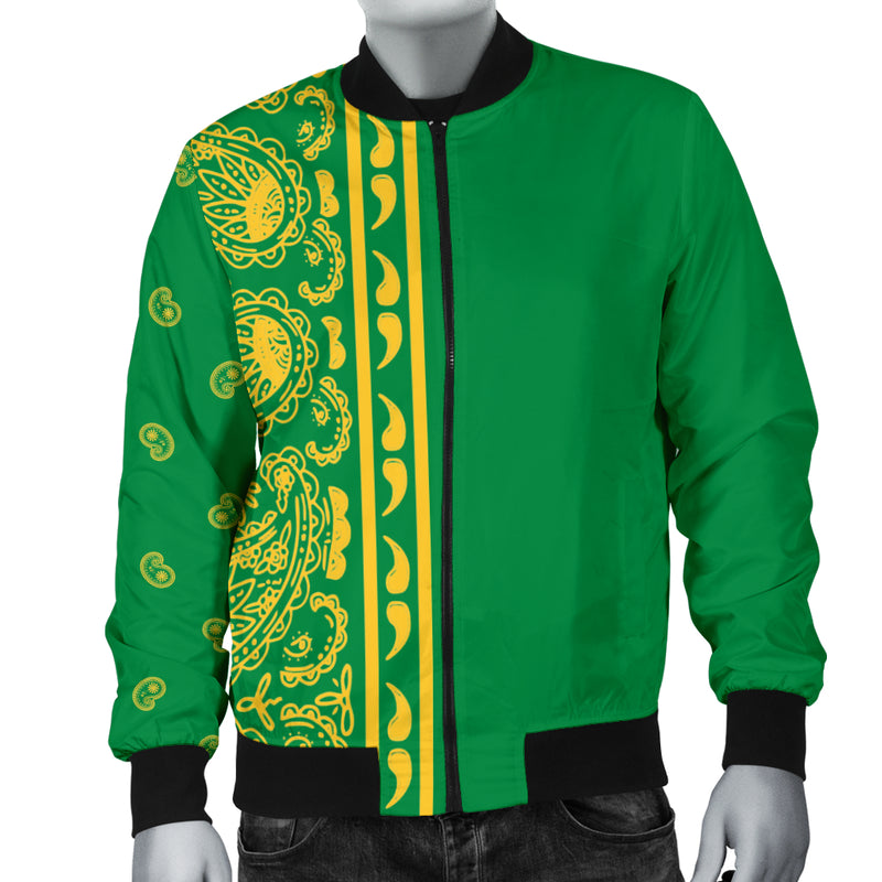 Men's Asymmetrical Green and Gold Bomber Jacket